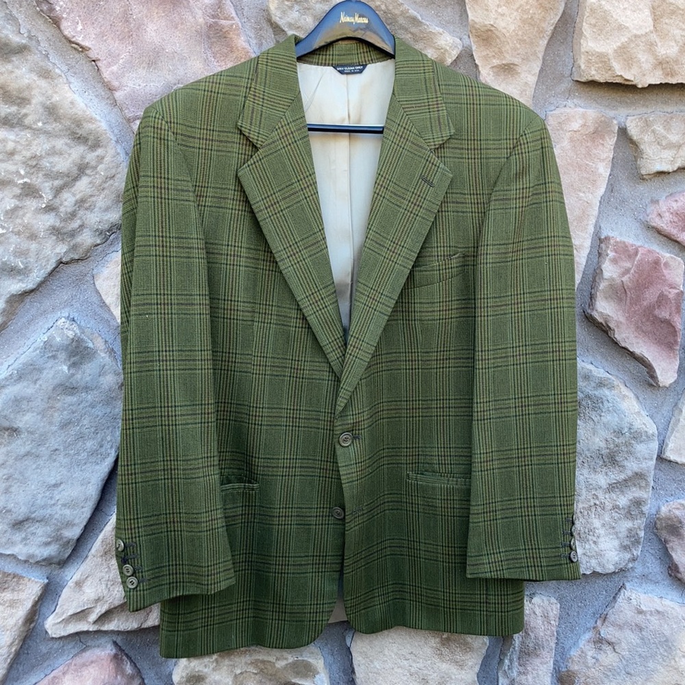 Nieman Marcus Vintage 80s Plaid Wool Blazer Men's